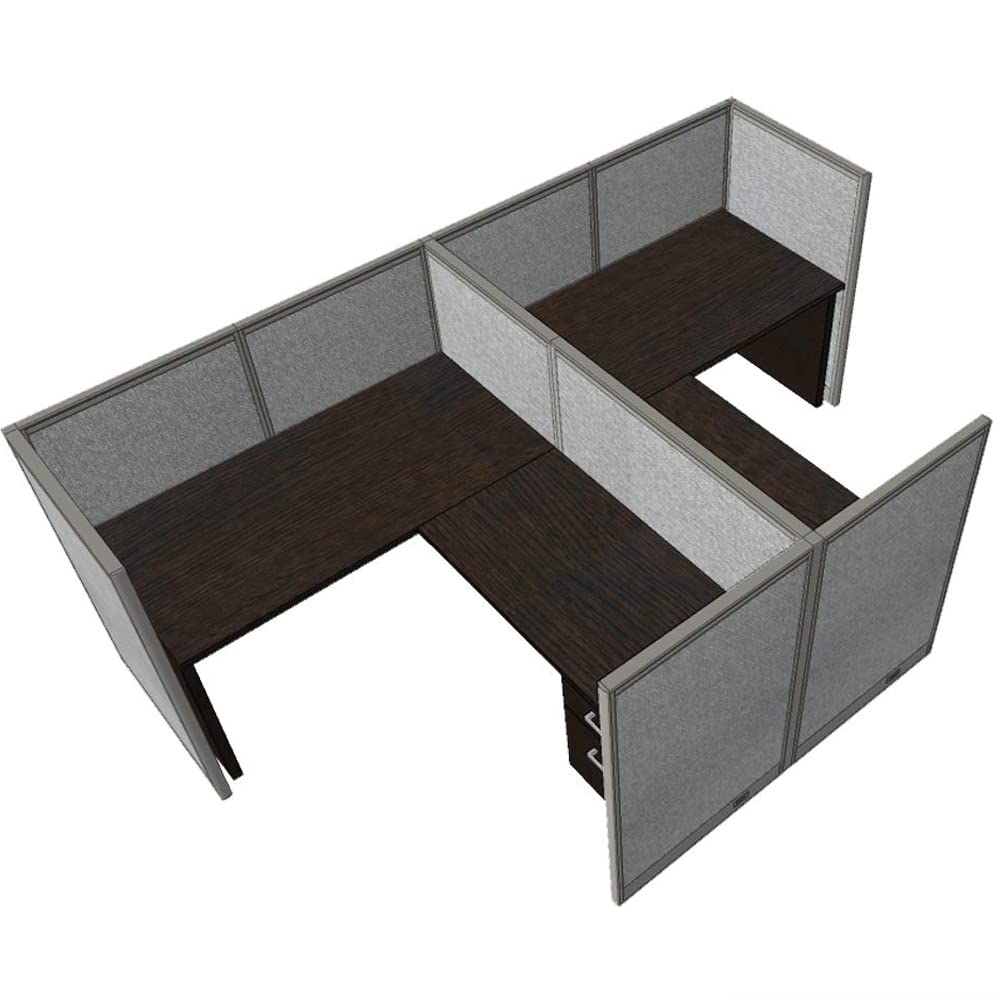 GOF Double 2 Person Workstation Cubicle (11'D x 6'W x 4'H) / Office Partition, Room Divider (48" H Cubicle with Desk, Espresso)