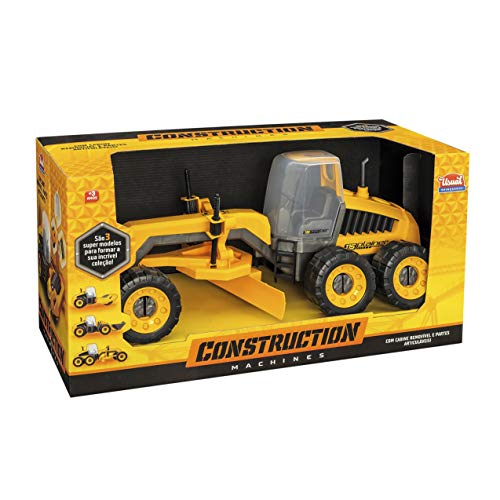 Usual Brinquedos Máquina de Construção 115 Plainer Amarela, Plainer com Cabine Removível, Partes Articuláveis, Kit de Sinalização, Criança, Indoor, Manual, Polipropileno