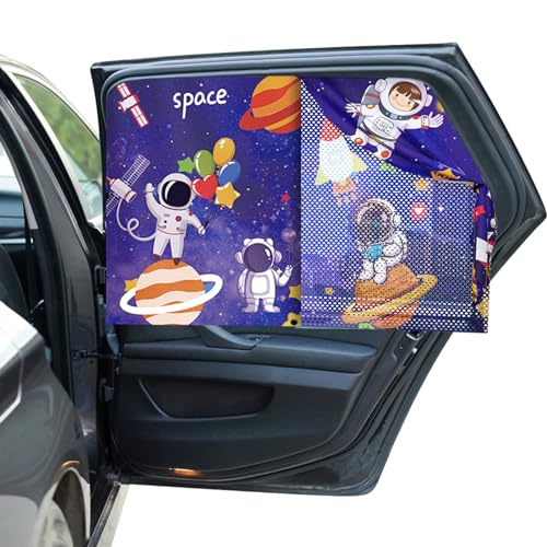 Hianjoo Pare Soleil Fenêtre de Voiture pour Bébé avec Magnet, Protection UV Rideaux Fenêtres pour Enfants avec Joli Motif de Espace, Bleu Foncé Espace