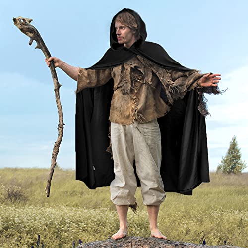 FSUJWOA Renaissance Hooded Cape Medieval Costumes with Hood Cloak Halloween Costume (Black, Style-1) - Image 3