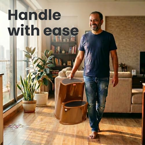 Image of Multipurpose Step Stool with Anti-Skid Surface for Home, Kitchen & Office | Premium Plastic Ladder Stool | 220 kg Hight Weight Load Capacity | 60 x 47 x 51.5 cm  (Sandal Wood)