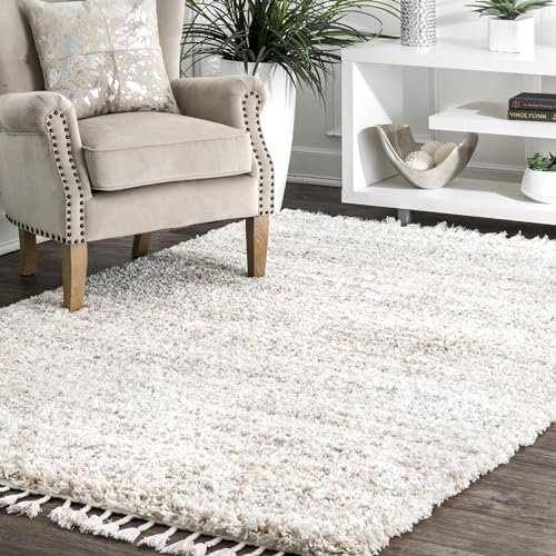 Image of nuLOOM Brooke Shag Tasseled Area Rug - 7x9 Shag Area Rug Casual Ivory Rugs for Living Room Bedroom Dining Room Nursery