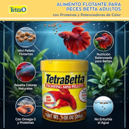 Image of Tetra BettaMin Small Pellets Fish Food For Betta Fish, 1.02 oz | Floating Pellets For Top-Feeding Bettas, Supports Digestion and Enhances Color, Complete Daily Diet - Feed 2-3 Times Per Day