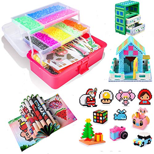 Fuse Beads, 20000+ Pcs in 25 Colors 5mm Fuse Beads Kit, Includes 66 Patterns, 6Pegboards,4 Tweezers Art Crafts Birthday Gifts for 5,6,7,8,9 Years Old Girls and Boys