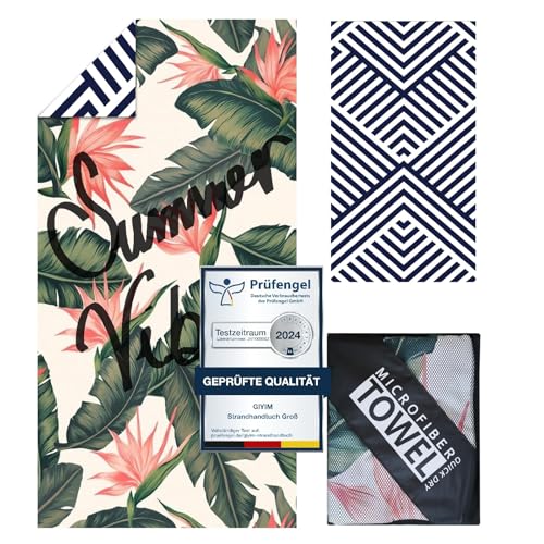 Giyim Strandhandtuch Groß - 180 x 100 cm Strandtuch Mikrofaser mit Tasche, Saugfähig und Schnell Trocknende Strandtuch, Weiches & Leichtes Beach Towel für Strand, Schwimmen (Grüne Pflanze)