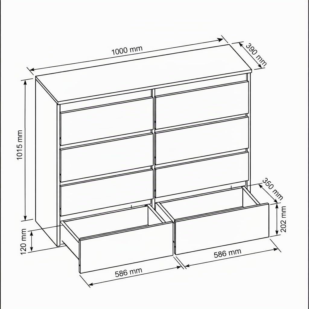 meble masztalerz Cassettiera 100 cm,8 Cassetti, Bianco