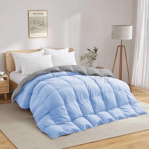 Image of 600 Gsm Heavy Winter Blanket For Double Bed Size (90 inchX100 inch) - 600 GSM Heavy Winter Comforter /Rajai /Duvet /Blanket Microfiber Super Soft Fluffy For Winter Double Bed - Sky Blue /Silver Grey Color