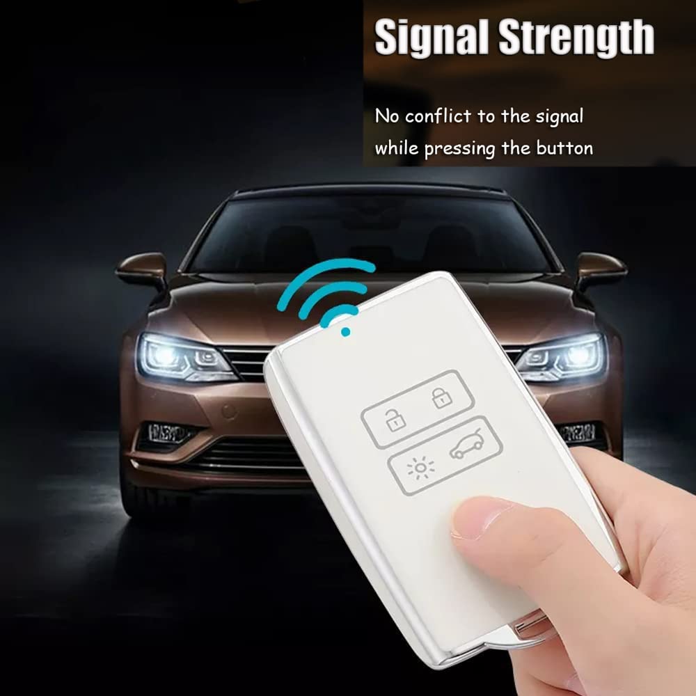 KUNIO Custodia Per Chiave Auto In TPU - Compatibile Con Renault Capture 2, Dacia Duster, Megane IV, Kadjar, Espace 5, Talisman E Altri, Con Portachiavi, Grigio Con Bordo Dorato