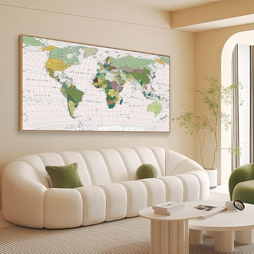BQVCT Large Framed World Map Wall Art Contemporary Wall Decor Map of the world Picture Canvas Print...