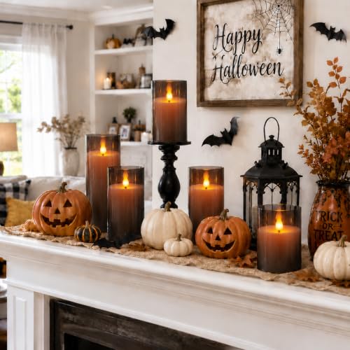 Image of Fo32won Grey LED Flameless Pillar Candles Battery Operated with Remote Timer, 5 Pack 3D Flickering Acrylic Candles for Home Living Room Bedroom Fireplace Wedding Party Holiday Decor & Gift