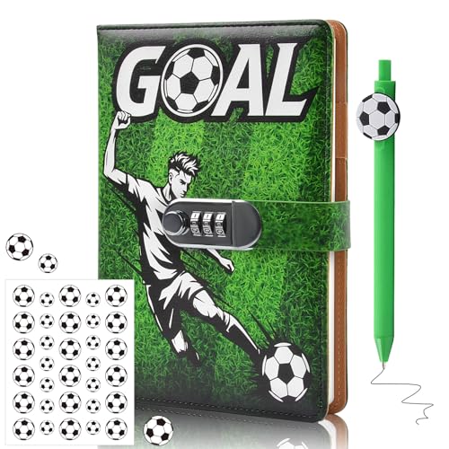 AuSletie Tagebuch mit Schloss Fußball Tagebuch Jungs kinder Geschenke für Teenager Gefühls und Geheimnistagebuch für 8 9 10 11 12 13 14 15 16 Jungen