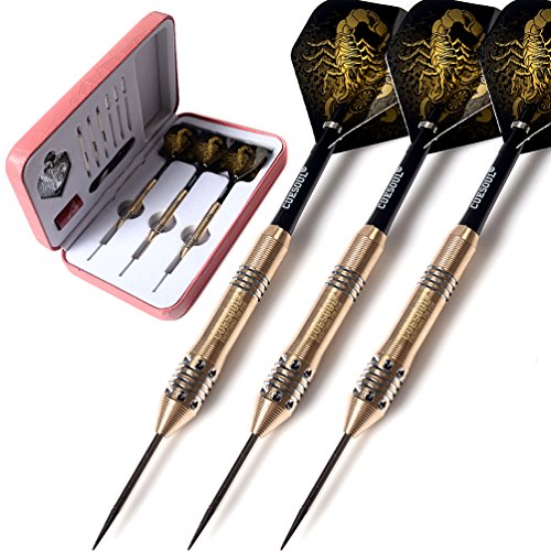CUESOUL 24 Grams Steel Tip Darts Set with Pink Deluxe PU Darts case-Black