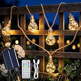 Ninonly Guirnalda Luces Exterior Solar, 8m 16 Bombillas Luces Solares Impermeable, 8 Modos 160 LEDs Luz Cálida, Iluminacion Decoracion para Jardín Balcón Boda Fiesta
