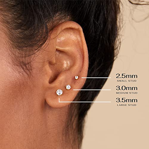 Image of PAVOI Flat Back Stud Earrings for Women, 14K Gold Plated CZ Cartilage Studs