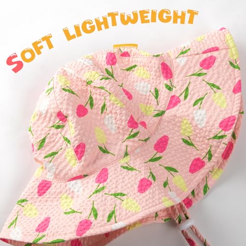Image of HONGTEYA Baby Sun Hat Toddler Girl Beach Hat Sun Protection Adjustable Outdoor Summer Wide Brim Bucket Hat for Infant Kids