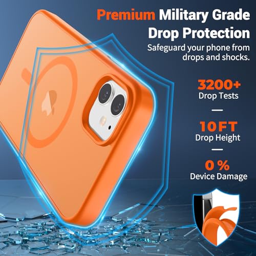 Image of SUPFINE Magnetic for iPhone 12 Case /iPhone 12 Pro Case with Screen Protector (Compatible with MagSafe)(Military Grade Drop Protection) Translucent Matte Shockproof Phone Cover,Starry Orange