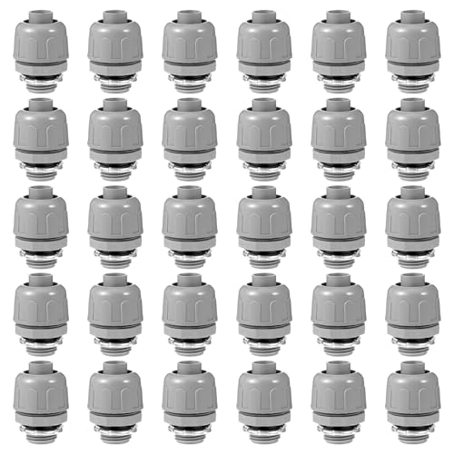 PercyEffie 30pcs 1/2 Inch Liquid Tight Connector, Bulk Conduit Connectors PVC Electrical Conduit Fittings Straight 180 Degree Flexible for Home Outdoor Tubes Tools, Grey