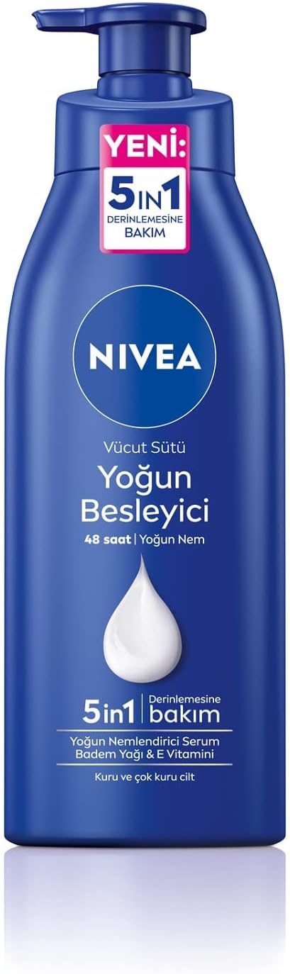 NIVEA Besleyici Vücut Sütü 400 ml, Kuru ve Çok Kuru Ciltler, 72 Saat Yoğun Nemlendirici Vücut Losyonu, 2 Kat Fazla Badem Yağı