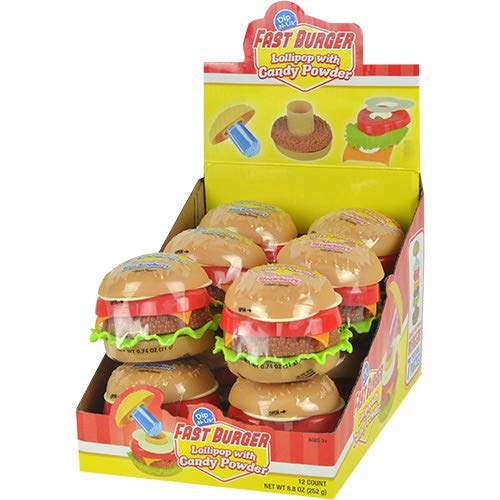 Kokos Fast Burger Dip-N-Lik Lollipop con polvo de caramelo 88 onzas  12 unidades