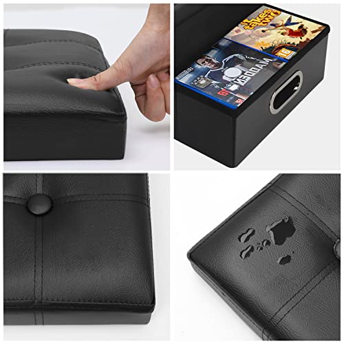 Amassmile® Folding Storage Ottoman Foot Rest Stool With Drawers, 17 Inch Leather Footstool Bench, Short Ottoman Bench, Storage Foot Rest Store, Books,Records Support 330 Lbs, Black #TOP4