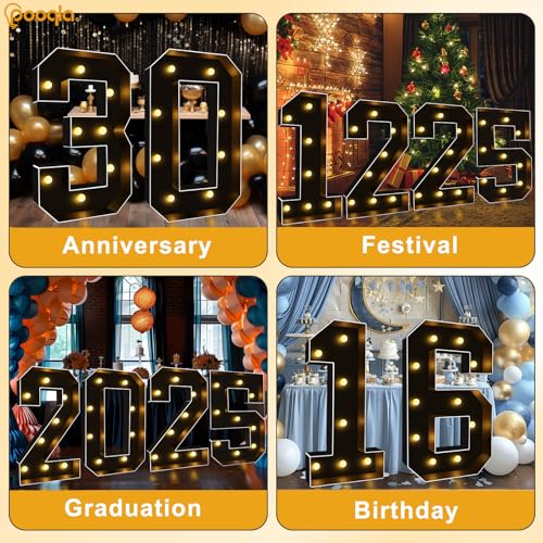 Image of Pooqla 3FT Marquee Light Up Numbers 7 for 7th 70th Birthday Decorations | Black LED Marquee Numbers Party Backdrop, 3 Feet Large Mosaic Numbers 7th 17th 70th Anniversary Birthday Gift for Boys Men