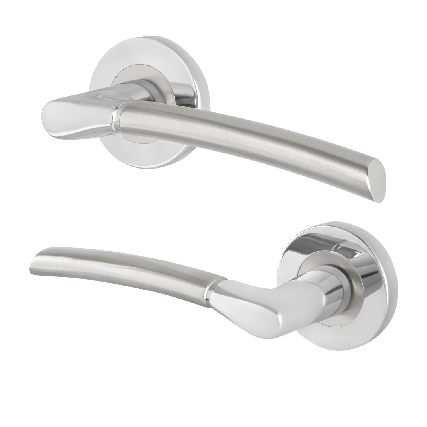 Eai Silver Chrome Door Handle, 1 Pair Of Internal Lever On Round Rose Polished Chrome And Satin Nickel Handles - Bova