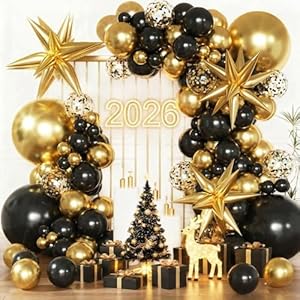 Black and Gold Balloon Arch Kit, Bl...