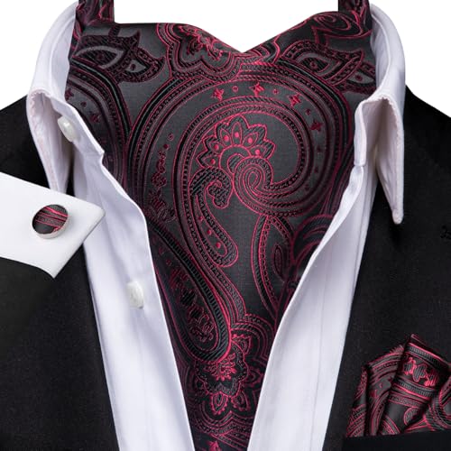 Image of Dubulle Paisley Floral Ascot for Men Self Tie Mens Cravat and Pocket Square Cufflinks Wedding