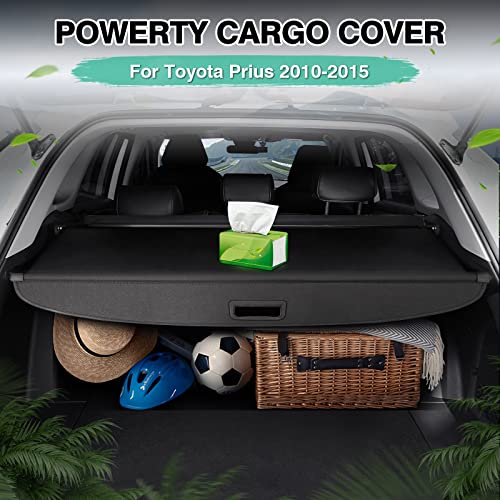 Image of Powerty Cargo Cover for 2010-2014 2015 Toyota Prius 1.8L Accessories Trunk Cover Retractable Trunk Shielding Shade Privacy Covers(Not Fit Toyota Prius C and Toyota Prius V)