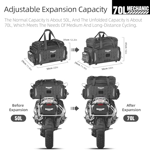 Alforja trasera para motocicleta HUNTVP, impermeable y expandible de 50-70 L, para asiento trasero o rejilla, equipaje de viaje con sistema MOLLE, color negro miniatura 2