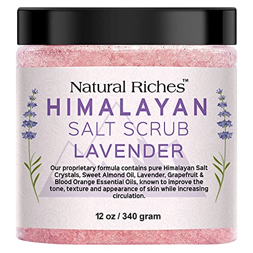 Natural Riches Pink Himalayan Salt Exfoliating Body Scrub with Lavender and Citrus Essential Oils Face Body & Foot Scrub Deep Cleansing Exfoliates Dead Skin - 12 oz