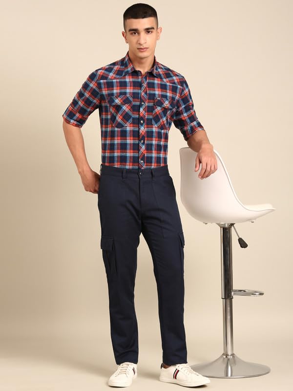 Image of Cavallo by Linen Club Men's Blended Linen Checked Contemporary Fit Full Sleeve Casual Shirt
