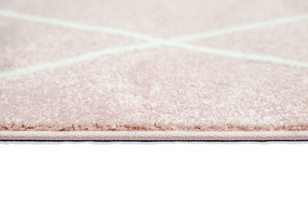 Teppich-Traum Tapis de Salon Design Scandinave Motif Diamant - Facile à Entretenir - Rose crème Blanc Größe 80 x 300 cm