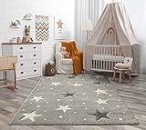the carpet Monde Kids weicher Sternenteppich, Sternenhimmel, Kinderteppich, Hoch-Tief Effekt, Pflegeleicht, Farbecht, Sterne, Grau, 80 x 150 cm