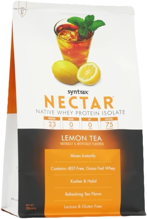 Syntrax Nutrition Nectar, 100% Whey Protein Isolate Powder, Refreshing Fruit Flavor, Lemon Tea, 2 lbs