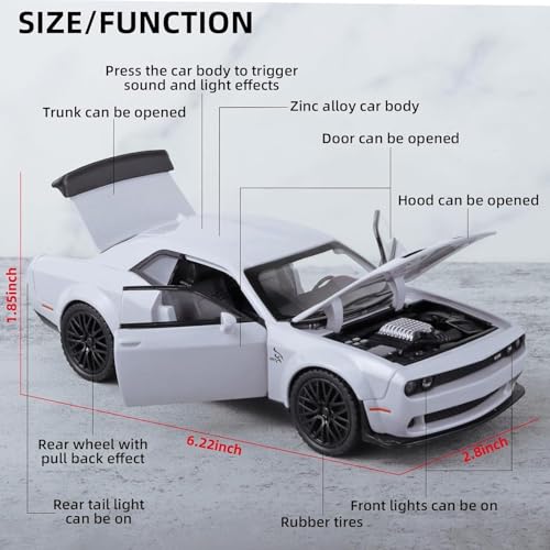 Image of Umadiya Dodge Challenger SRT Toy Car 1:32 Scale Model Car Exclusive Alloy Metal Car Die-cast Scale Model Pullback Toy with Sound & Light Music Best Gifts Toys Kids【Colors as Per Stock】