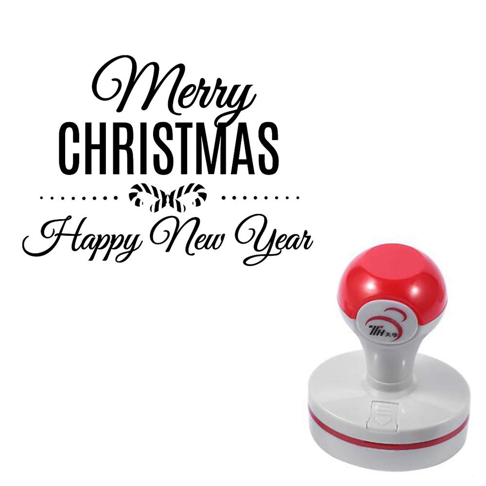 Seasonstorm Happy New Year Christmas Self-Inking Photosensitive Planner Scrapbooking Stamps for Card Making Bullet Journal Art Supplies Round 1.6 inches Black Ink