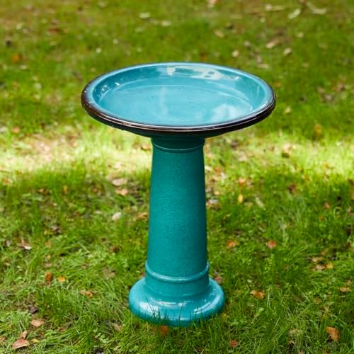 Large Bird Baths for Multiple Birds That Will Transform Your Garden 4 Glitzhome 21.5" H Plastic Turquoise Faux Ceramic Bird Bath for Outside, Hand-Painted Tall Pedestal Birdbath in Weather Resistant for Outdoor Patio Garden Backyard Decking