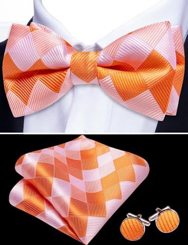 Image of YOHOWA Mens Bow Tie Set Paisley Coloful Pre-tied Bowties Adjustable with Handkerchief Cufflinks Wedding Prom Party