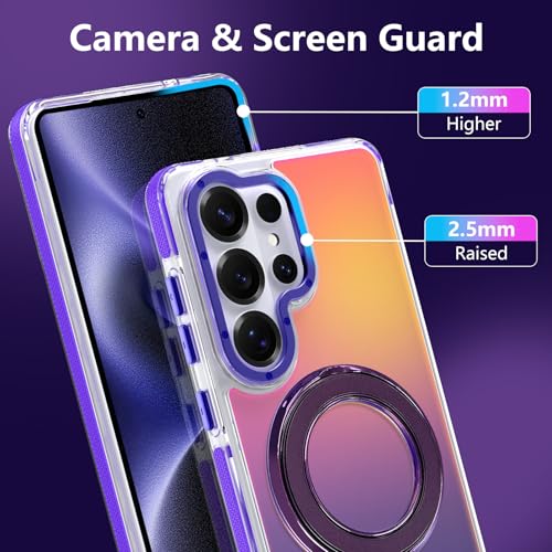 Image of Magnetic for Samsung Galaxy S26 Ultra Case with Stand [Compatible with Magsafe] [Cute Fluorescent Design] [1 Screen Protector] Slim Translucent Matte Case for Galaxy S26 Ultra 6.9 inch, Purple