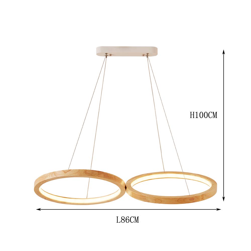 Lampa wisząca LED z podwójnym drewnianym pierścieniem, ściemniana drewniana lampa, regulowany żyrandol, do stołu jadalnego, biura, gabinetu, restauracji, nowoczesnej lampy wiszącej