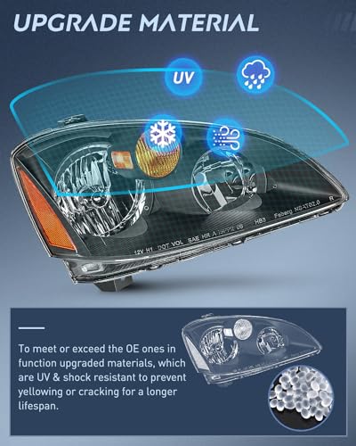 Image of Nilight Headlight Assembly Compatible with 2002 2003 2004 Nissan Altima Black Housing Amber Reflector Clear Lens Headlights Replacement Driver and Passenger Side