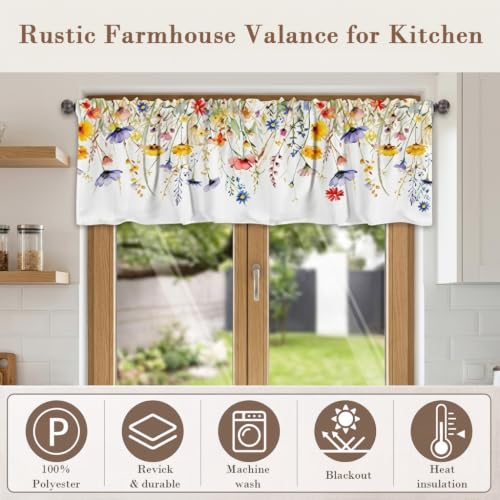 Image of HASTHIP 3PCS Spring Kitchen Curtains and Valances Set