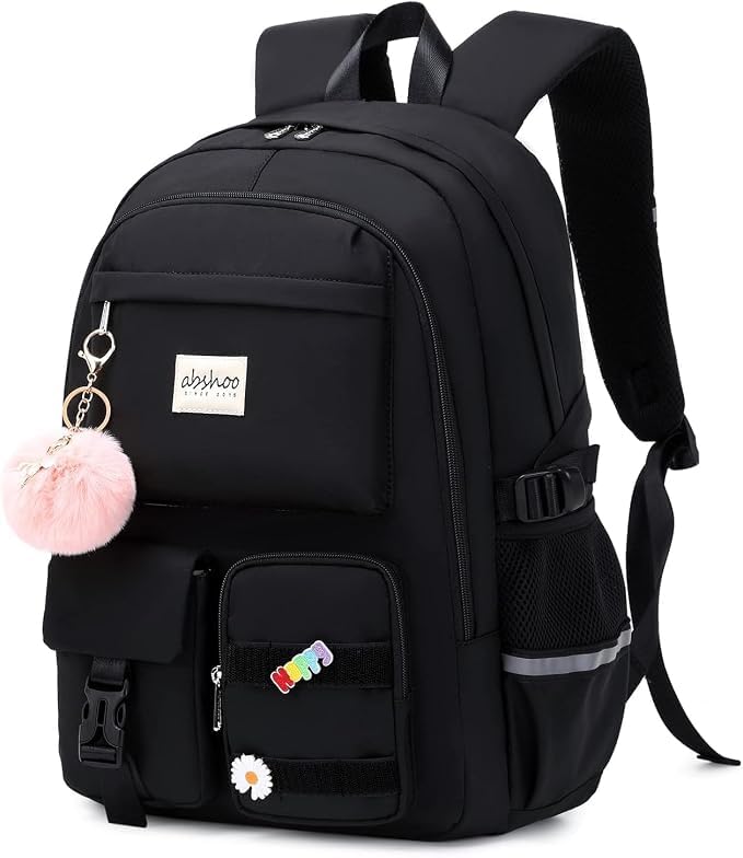 Image of Girls School Backpack with Small Zipper Pouch Fashion Nylon Backpack Multi Compartment Large Capacity Bag with Padded Shoulder Straps & Handle for School Travel Camping College