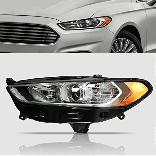 BoardRoad Projector Headlights for 2013 2014 2015 2016 Ford Fusion Factory Style Halogen Type Headlamps Black Housing Clear Lens Left Driver Side