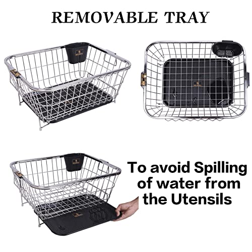 Image of SHAMSHA Stainless Steel Dish Drainer Basket Rack for Kitchen Utensils /Plates with Water Storing Tray Size 53x42x24 cm (LxBxH)