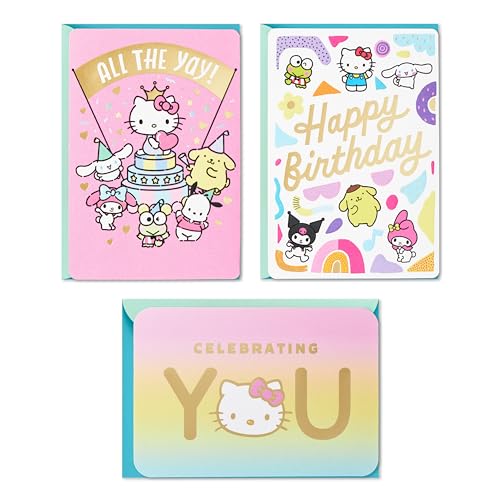 Hallmark Sanrio Hello Kitty - Bonitas tarjetas de cumpleaños (3 tarjetas con sobres)