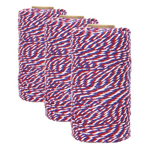 Image of jijAcraft Red White and Blue String, 2MM Cotton Twine, 328Ft Bakers Twine, Wrapping String, Decoration Cotton Strings for 4th of July, Memorial Day, Veteran's Day (Pack of 3)