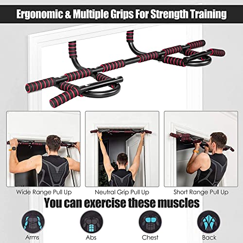 Zimbala Pull Up Bar For Doorway, Multi-Grip Chin Up Bar W/ Ergonomic Foam Grips & Protective Pad, No Screws, Multifunctional Workout Strength Training Bar, Perfect For Home, Gym And Office #TOP2