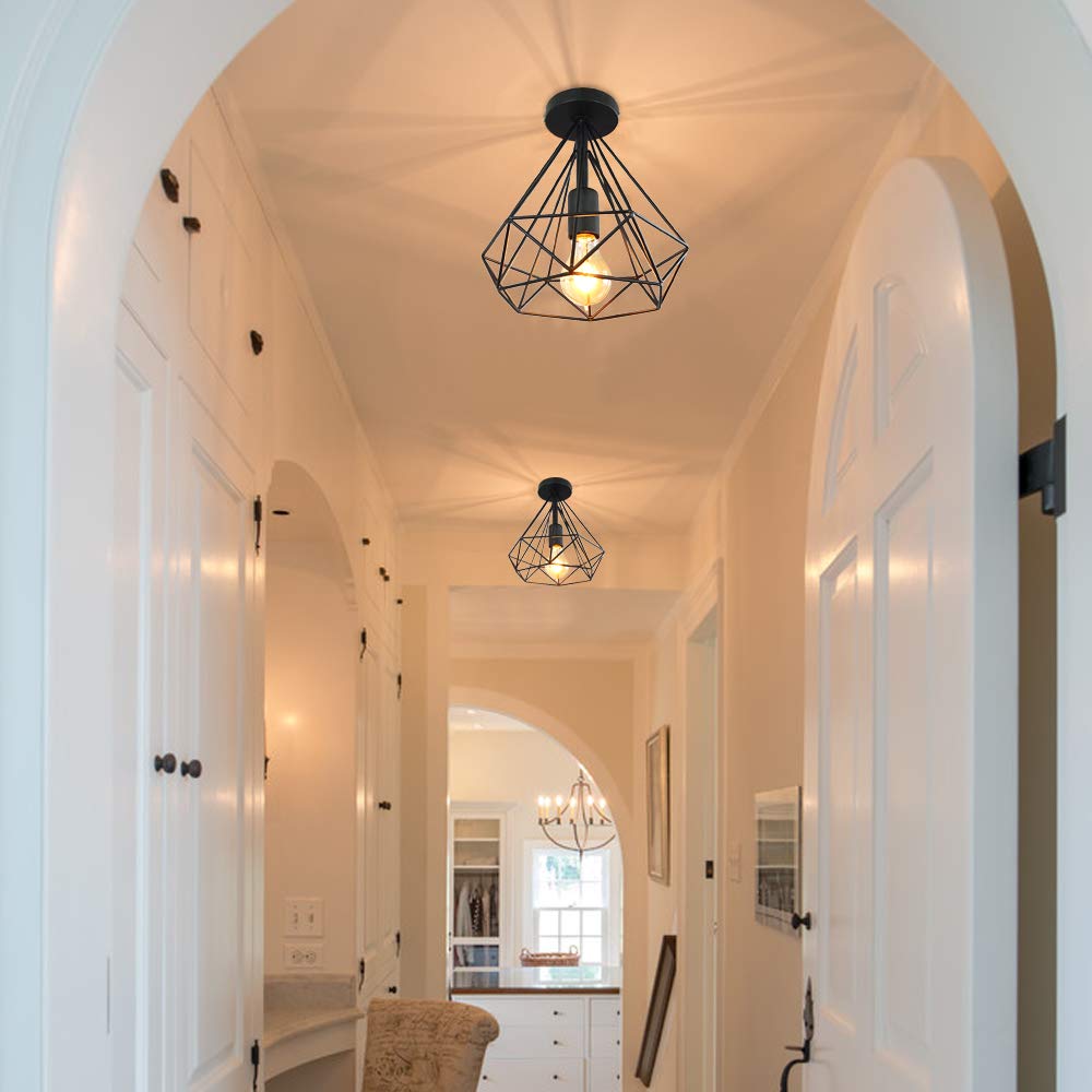 IDEGU Vintage Plafonnier Industrielle En Métal Lampe De Plafond Abat-jour Or Rose Moderne Diamant Cage Design Rétro Suspension Luminaire E27 Pour